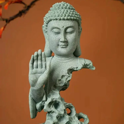 Zen Buddha Statue Set – Blessing & Silence Sandstone Resin Decor