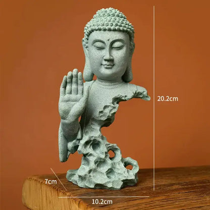 Zen Buddha Statue Set – Blessing & Silence Sandstone Resin Decor