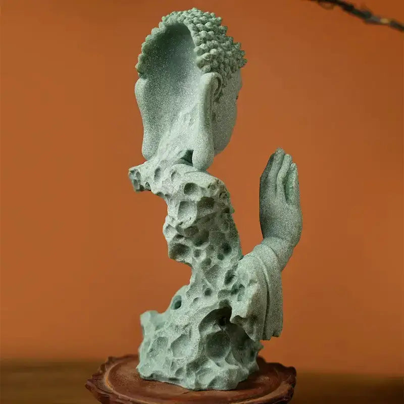 Zen Buddha Statue Set – Blessing & Silence Sandstone Resin Decor
