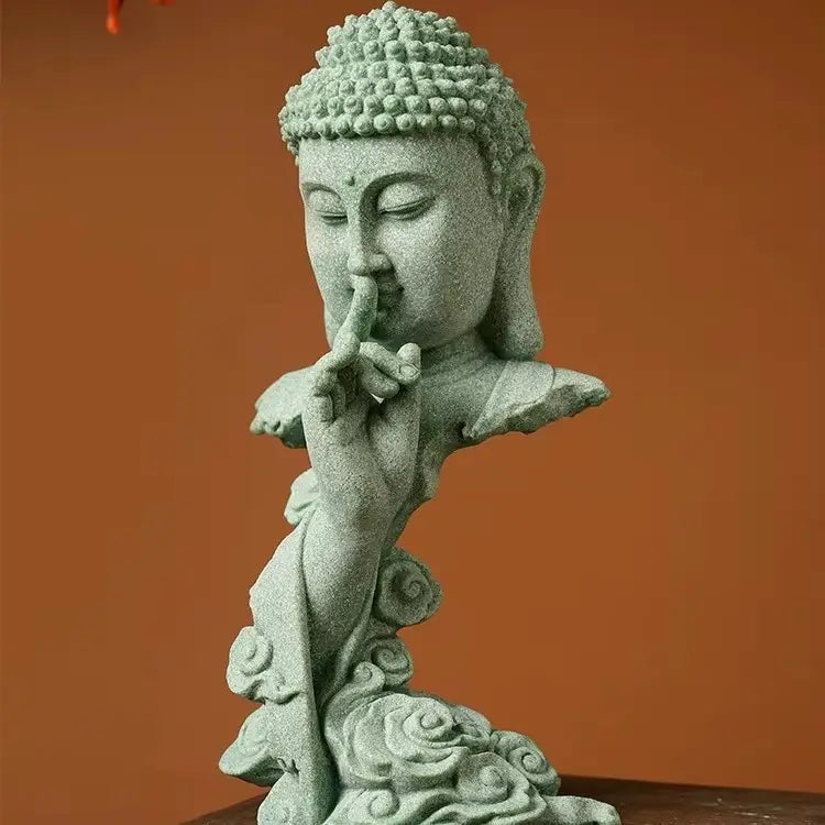 Zen Buddha Statue Set – Blessing & Silence Sandstone Resin Decor