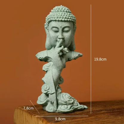 Zen Buddha Statue Set – Blessing & Silence Sandstone Resin Decor