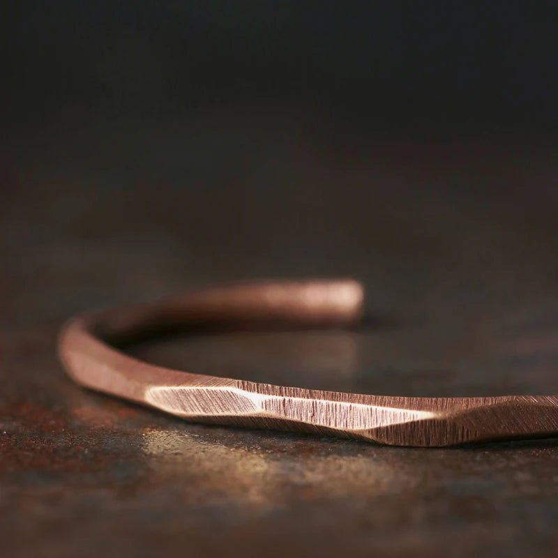 Kiran - Hand - Hammered Faced Solid Copper Bracelet - OutletMystic