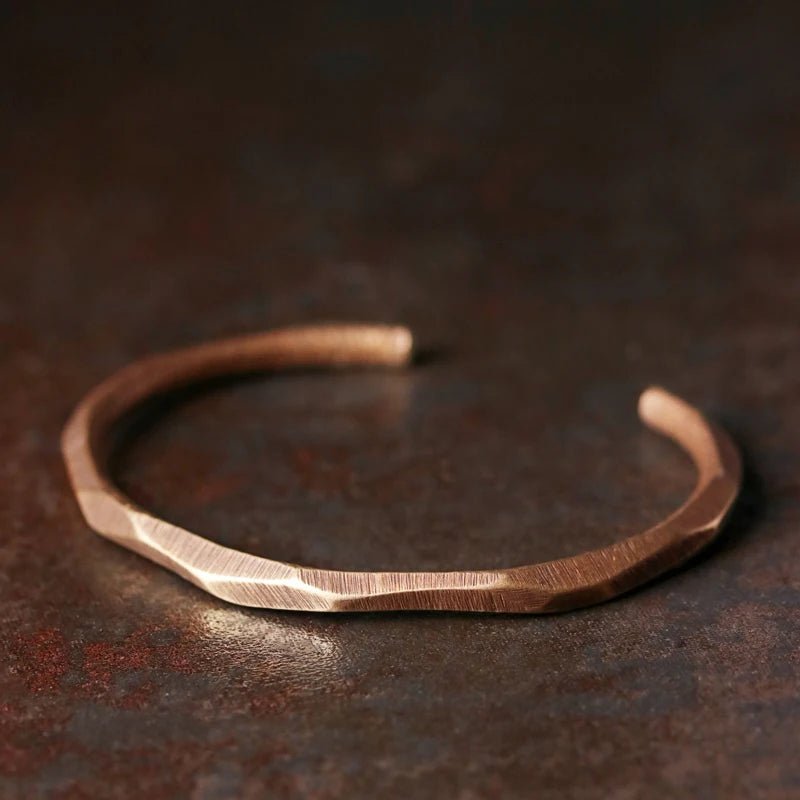 Kiran - Hand - Hammered Faced Solid Copper Bracelet - OutletMystic