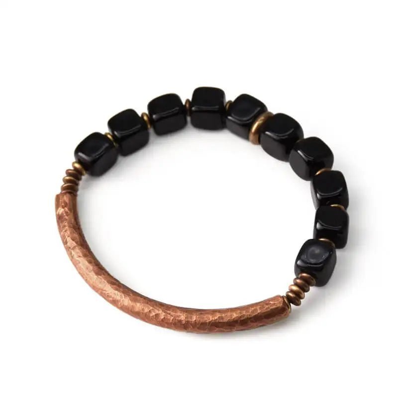 Maha - Hand - Hammered Copper and Black Obsidian Bead Bracelet - OutletMystic