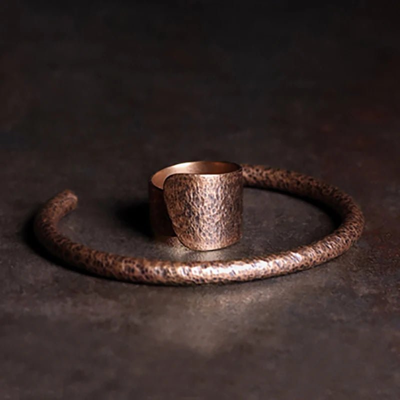 Vong - Handmade Copper Bracelet and Leaf Copper Ring - OutletMystic